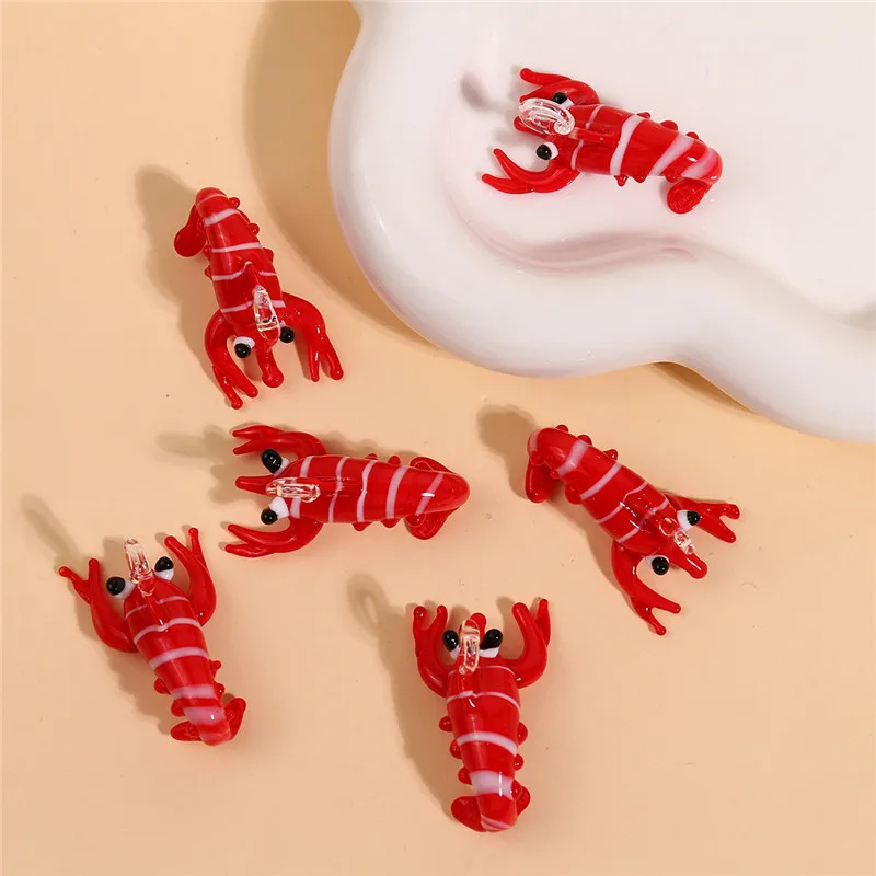 1PC 2024 INS Fashion Cute Ceramic Red Lobster Pendant Cute Shrimp Ornament Accessories for Necklace Bracelet