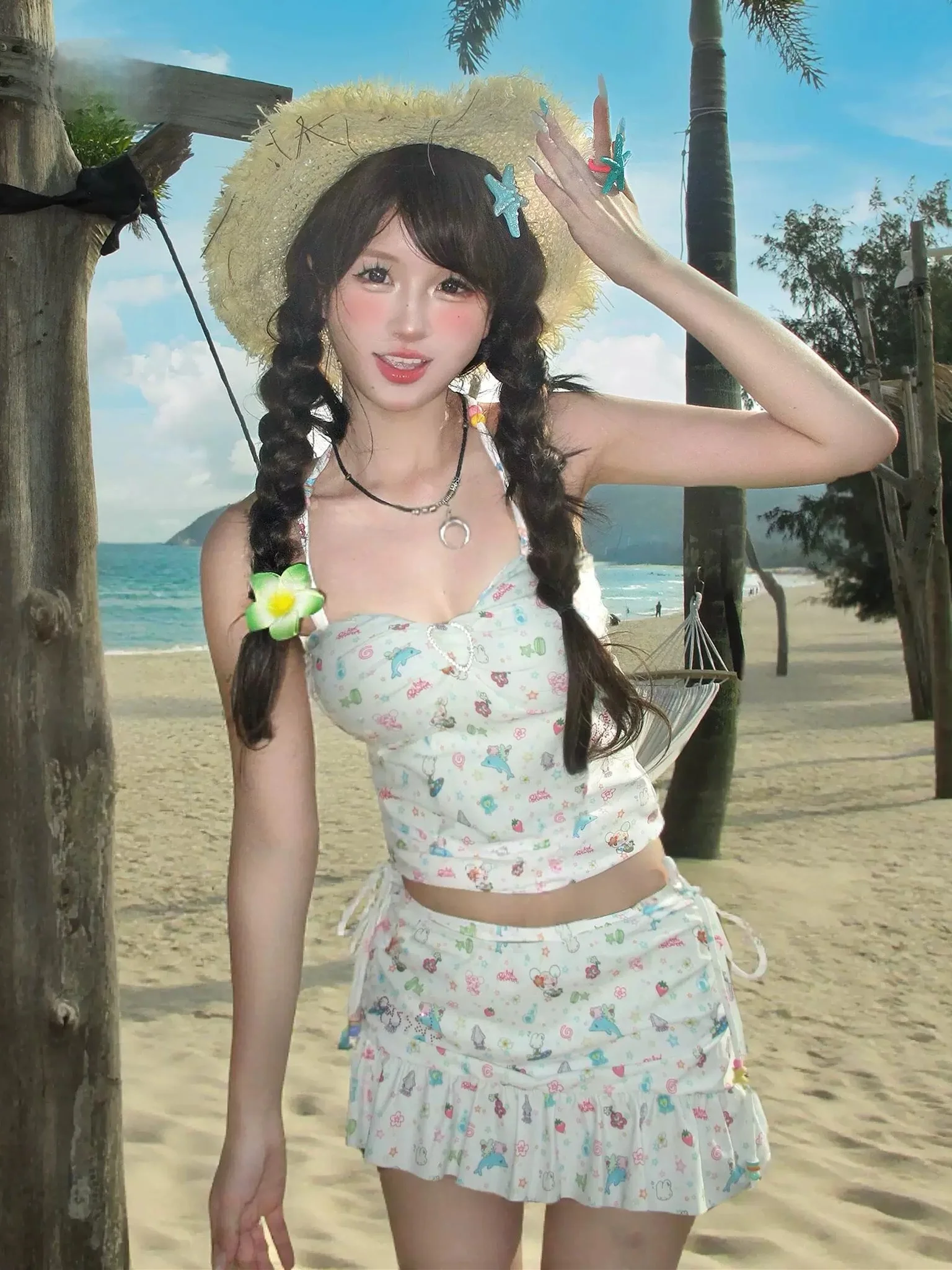 

Купальник-бикини с принтом Pure Desire для девушек миллениум-поколения, скрывающий живот, с эффектом похудения, с завязками на шее, консервативный, для пляжа и термальных источников, для отпуска