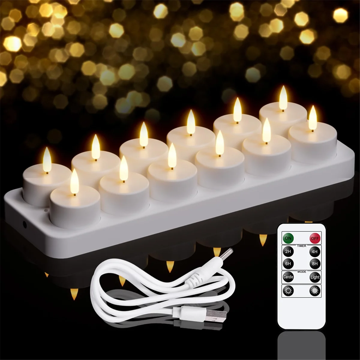 ABQR Rechargeable Tea Lights Candles, 12 Pcs Rechargeable Candles with Remote Charging Base, LED Flameless Candles