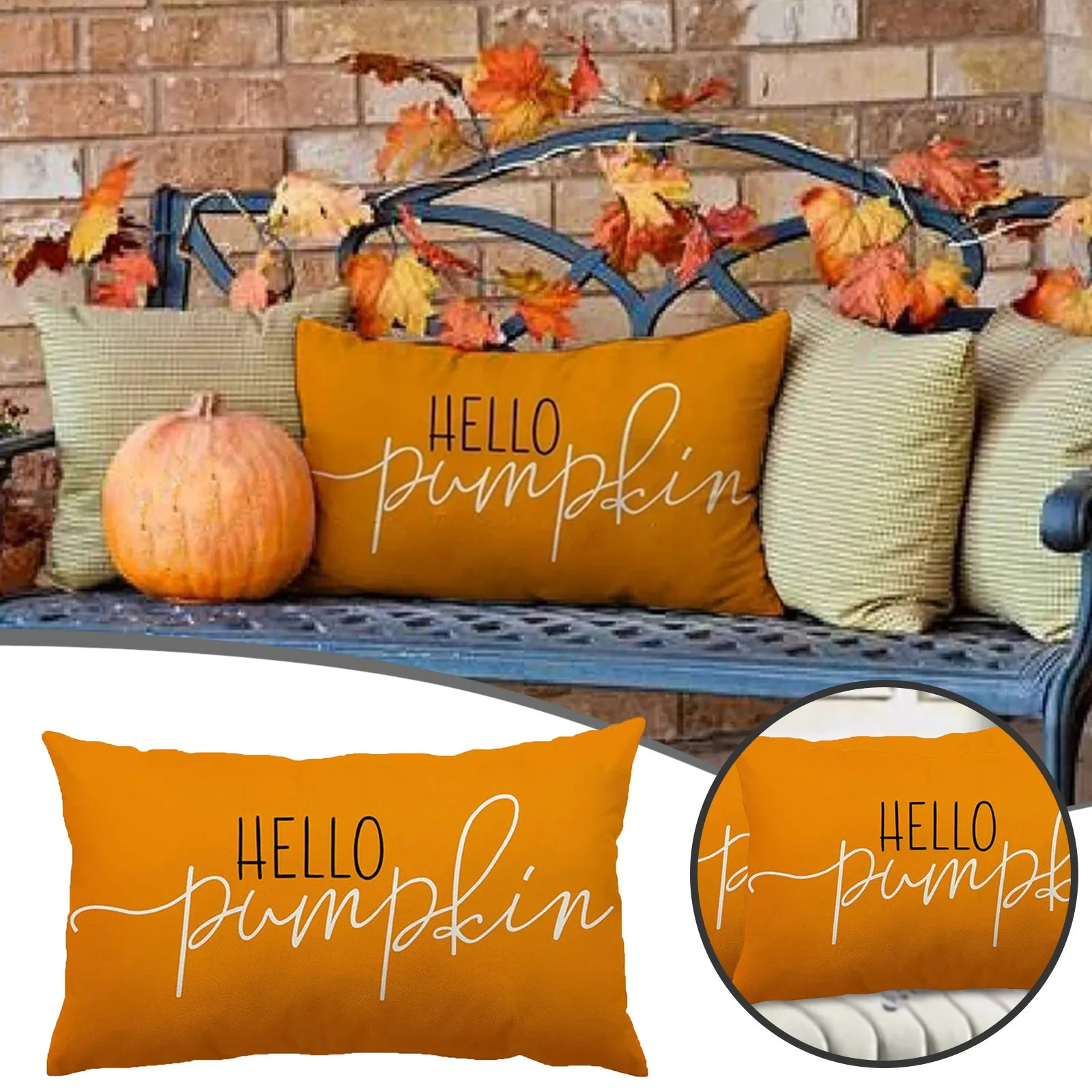 Fall Pillow Covers 12x20 Inch Linen Autumn Hello Pumpkin Throw Pillow Covers Bedroom Outdoor Farmhosue Cushion Home Decoration