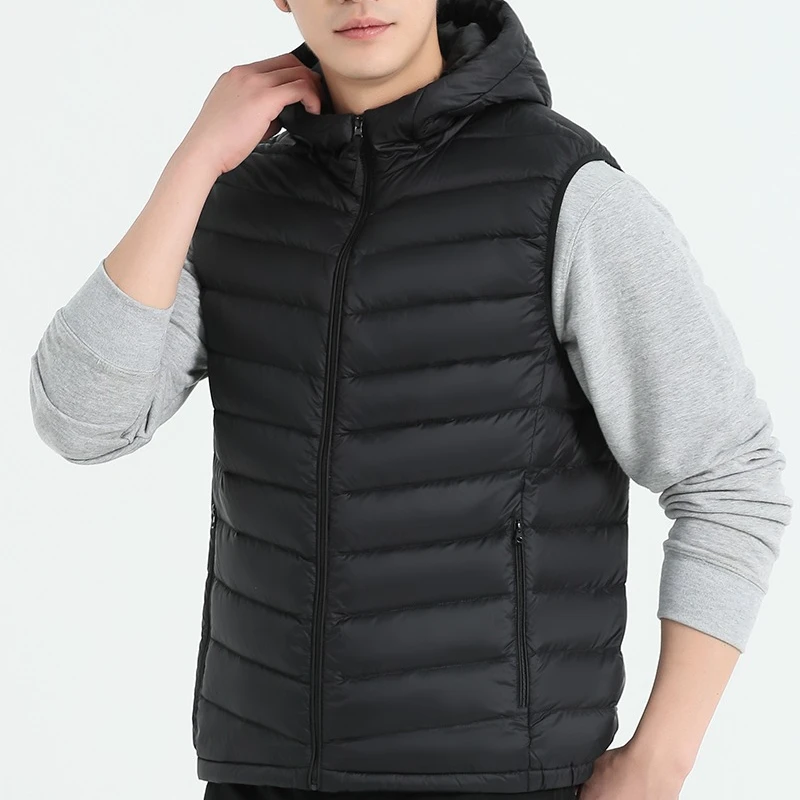 -30 ° Extreme Cold and Lightweight White Duck Down Men's Light and Thin Warm Down Vest Winter Coat Fashionable Versatile Hooded