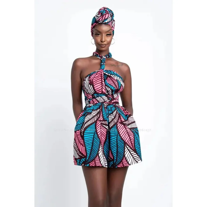 Pakaian wanita Afrika Jumpsuit Gambar Retro Dashiki India baju pendek rok Mini baju pesta mode Ankara gaun Vintage Kanga