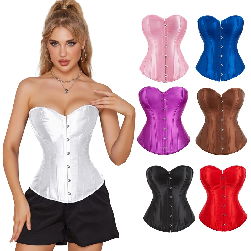 Red Black Pink Purple White Overbust Corset Plus Size Sexy Corselet Korset Bustier Top Gothic Lingerie Women