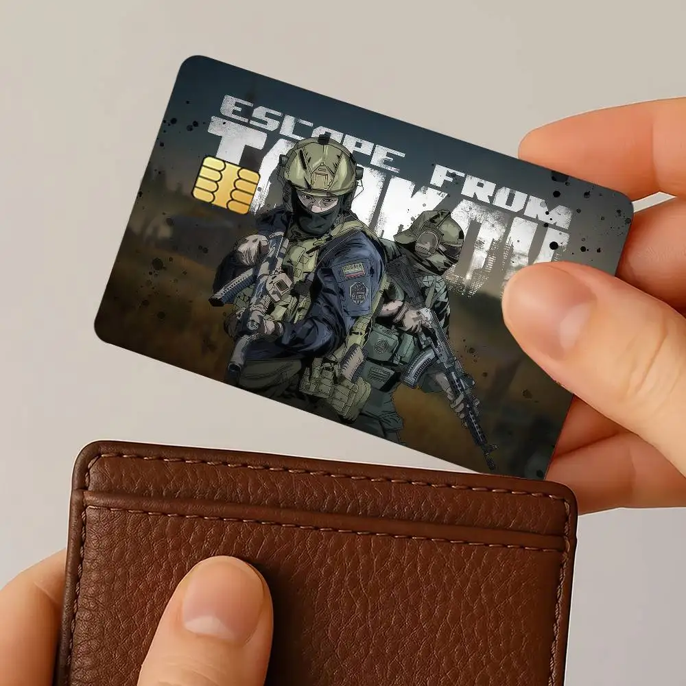 Juego E-Escape From T-Tarkov, pegatina decorativa para tarjeta de crédito, resistente a los arañazos, adecuada para tarjetas de débito y bancarias, juego de regalo de 4 piezas