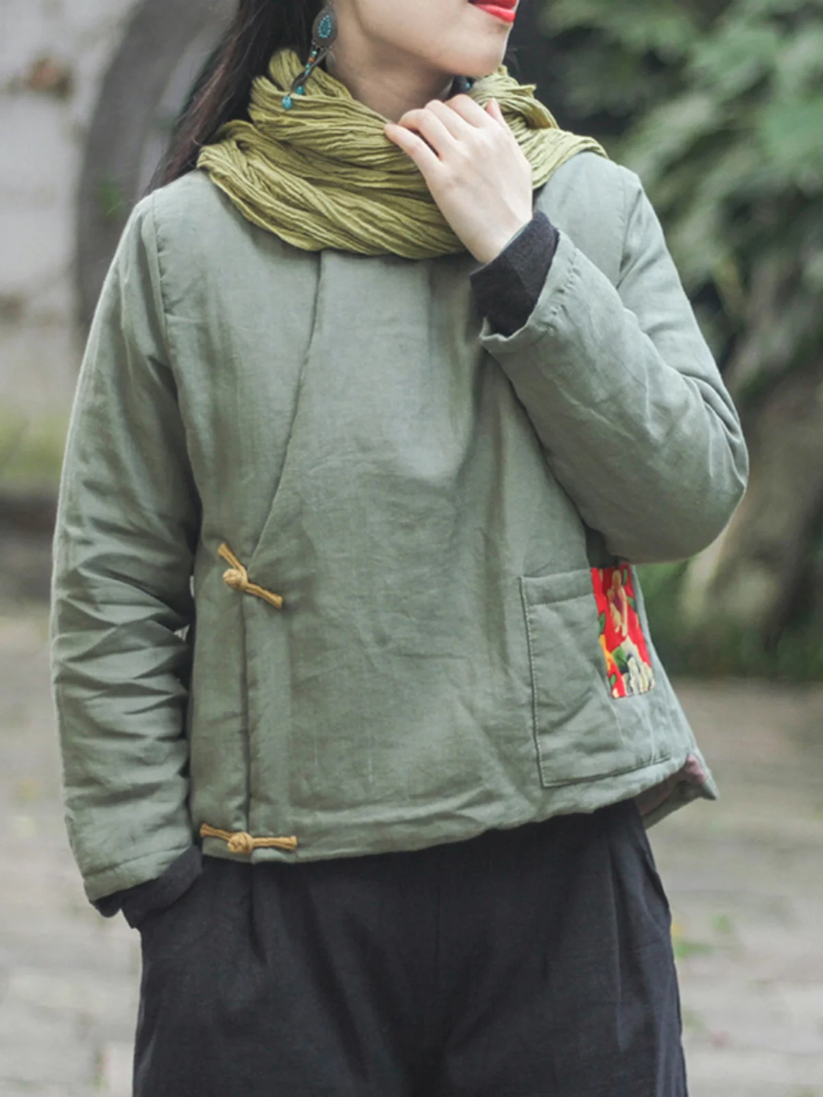 

Slimming ort Cotton Jaet Light Weight Retro Sle Button down Pure Color Commute Friendly Cotton Coat for Women