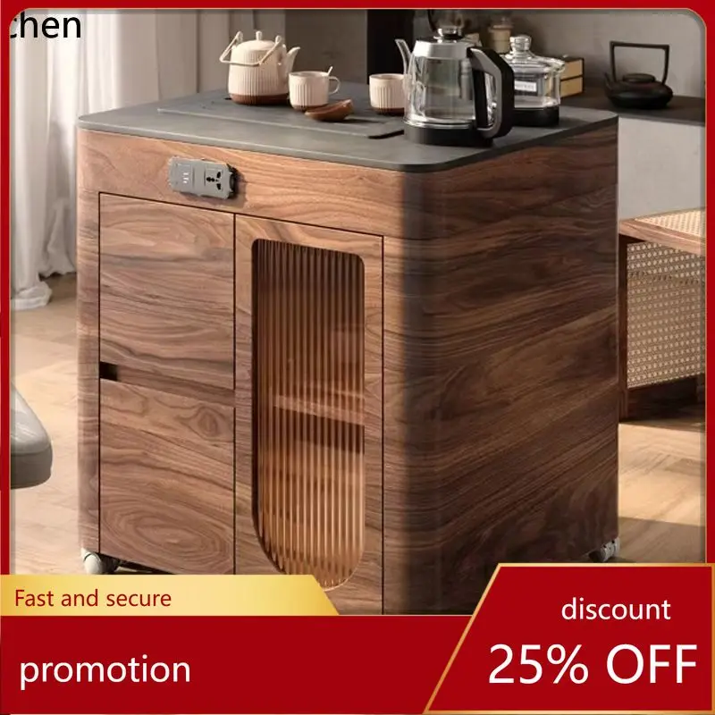 ZML Household Small Apartment Coffee Table Multi-Functional Tea Cart Balcony Solid Wood Mobile Extendable Tea Table