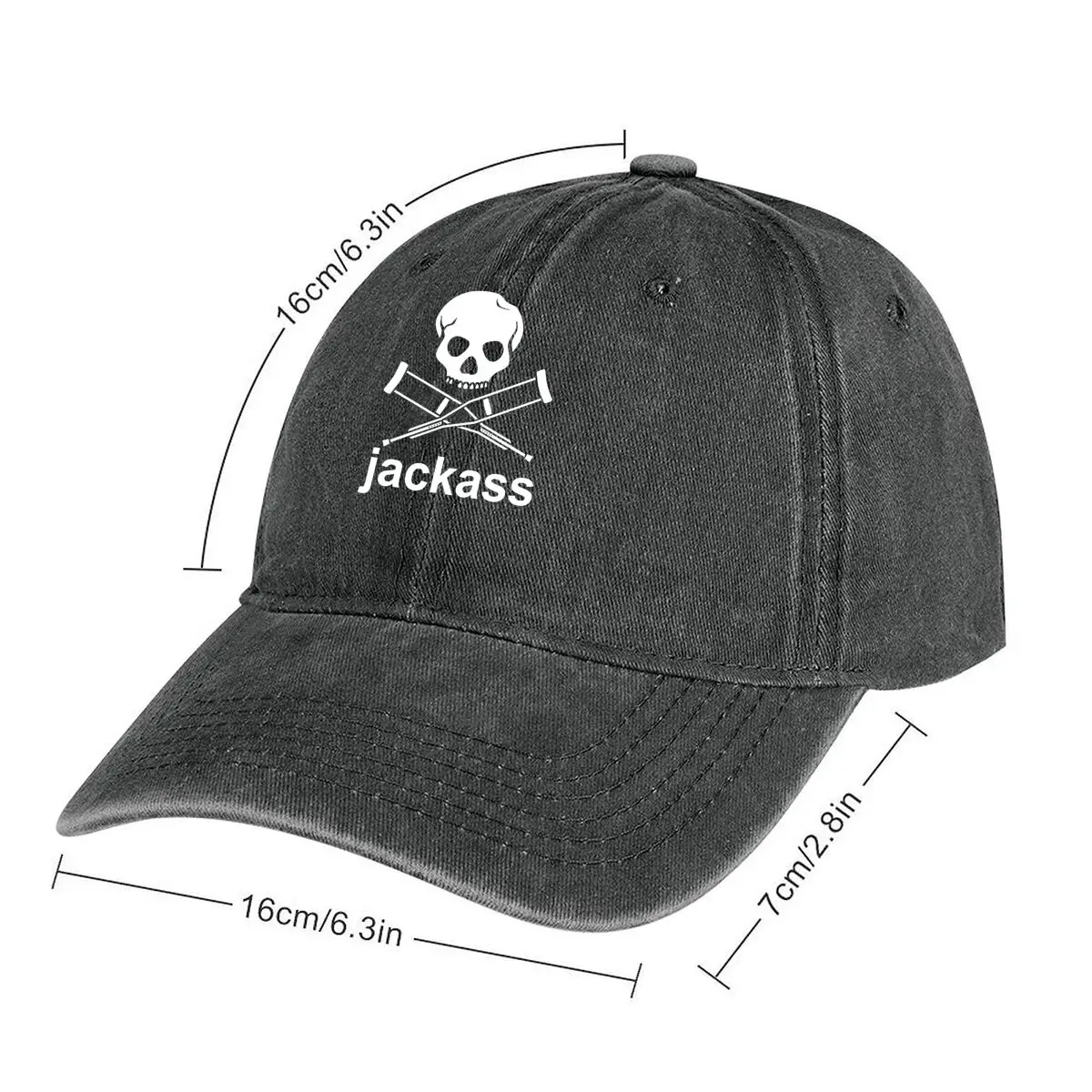 Jackass Art “Jackass” with Skull and Crossbones Motif Washed Baseball Cap