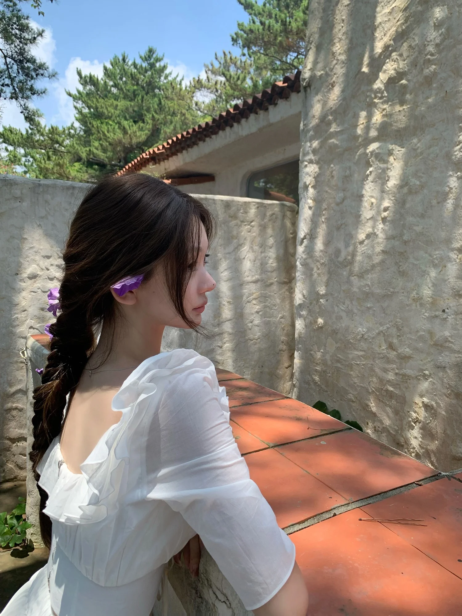 

Wuuus White Romantc Sle Женский комплект из топа и рта с дизайном Wood ain, летняя одежда со стойкой