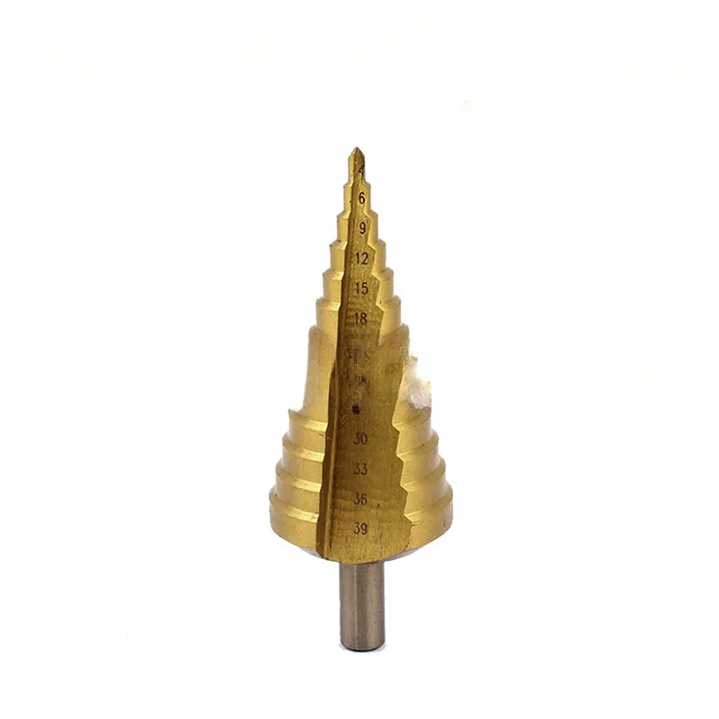 High Speed Steel 4-39Mm Round Handle Straight Groove Pagoda Plated Step Drill