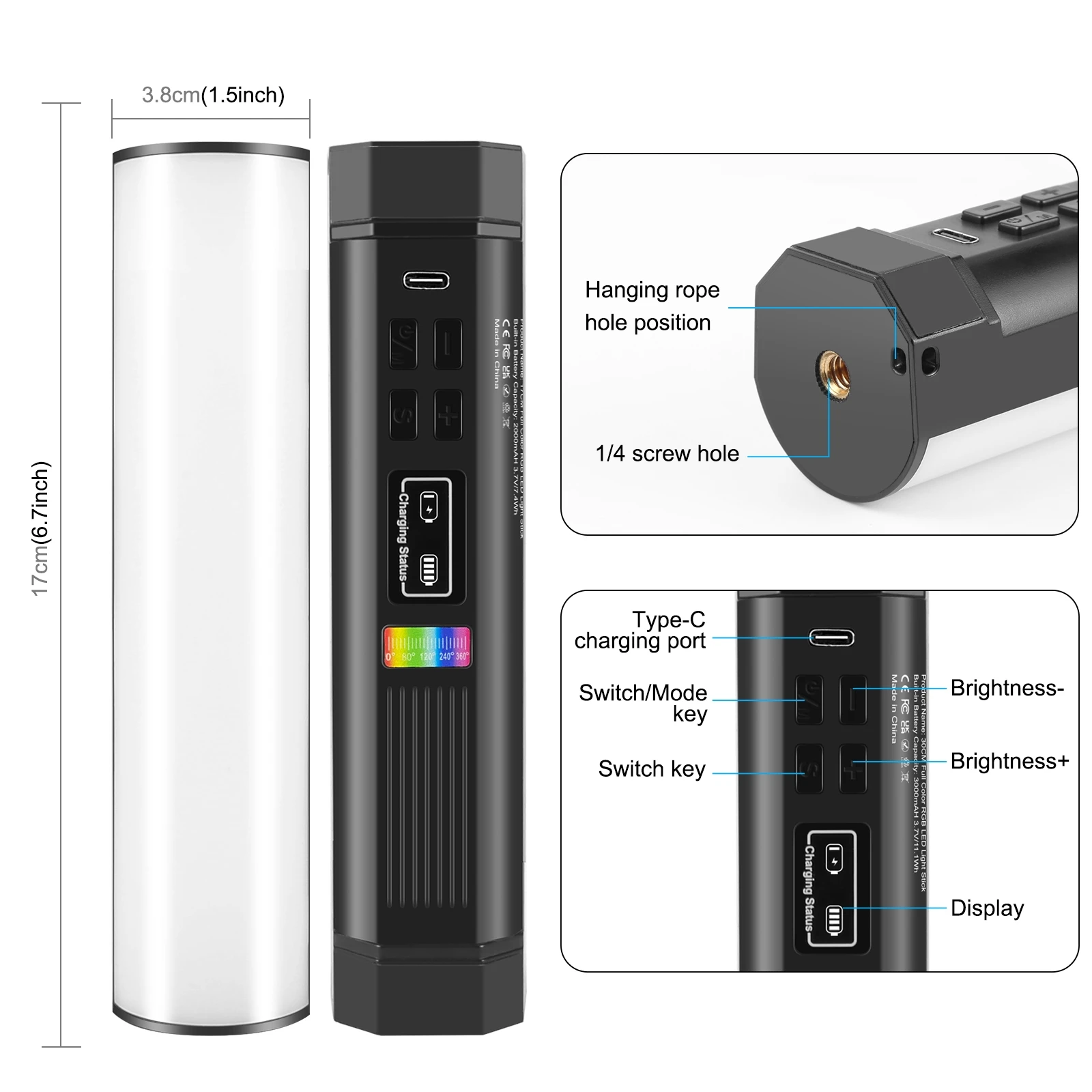 PULUZ 17cm 30cm Photo Handheld Full Color RGB Stick Light Magnetic LED Fill Light Handheld Light Wand