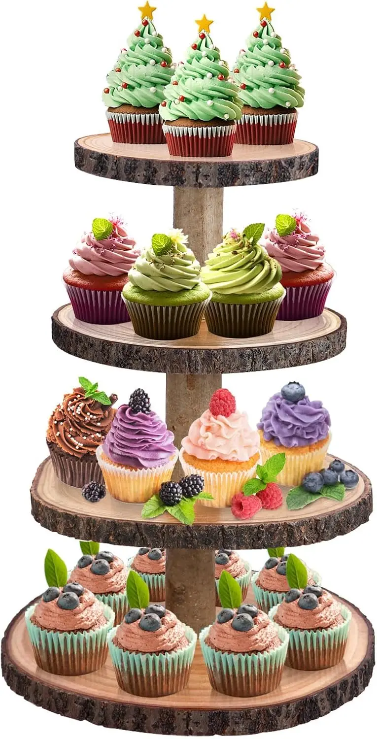 Stand Wooden Tiered Tray Stand 4 Tier Cupcake Holder Wood Cupcake Tower Rustic Dessert Display Stands