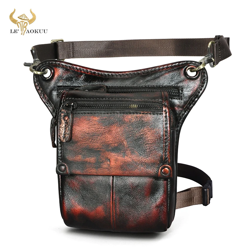 Genuine Real Leather Small Travel Coffee Retro Messenger Sling Bag Design Fanny Waist Belt Pack Drop Leg Bag For Men Women 211-4