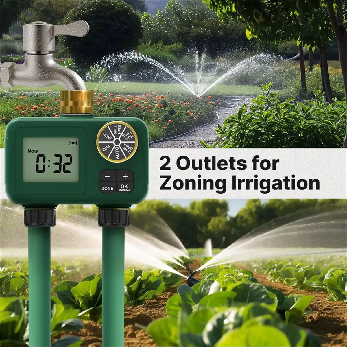 【SUPERDEALS】 Automatic Water Timer 2-Way Brass Inlet Outlet Rotary 3/4