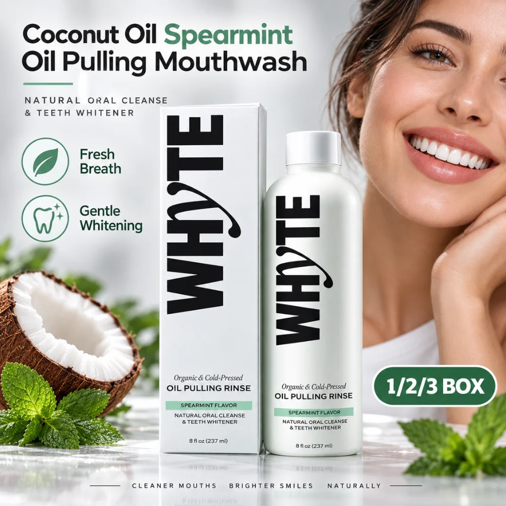 Spearmint Oil Pulling Mouthwash Coconut Oil Formula Fresh Breath Gum Care Remove Yellow Stains Oral Cleaning Rinse