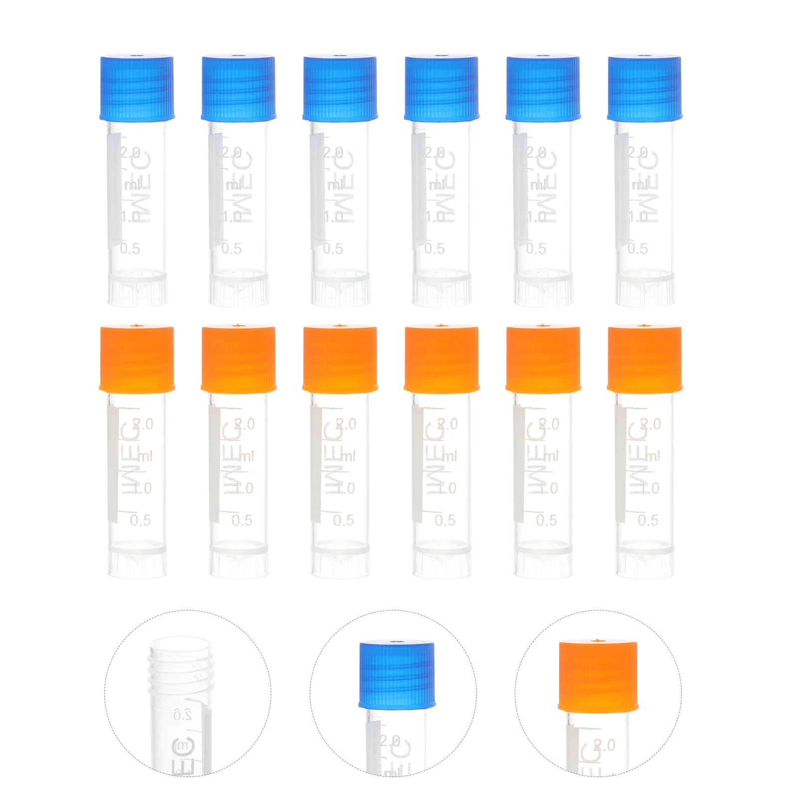 500 szt. Plastikowe małe fiolki kriowiralne Probówki testowe Płyn stopniowany w skali z przykładami pokryw