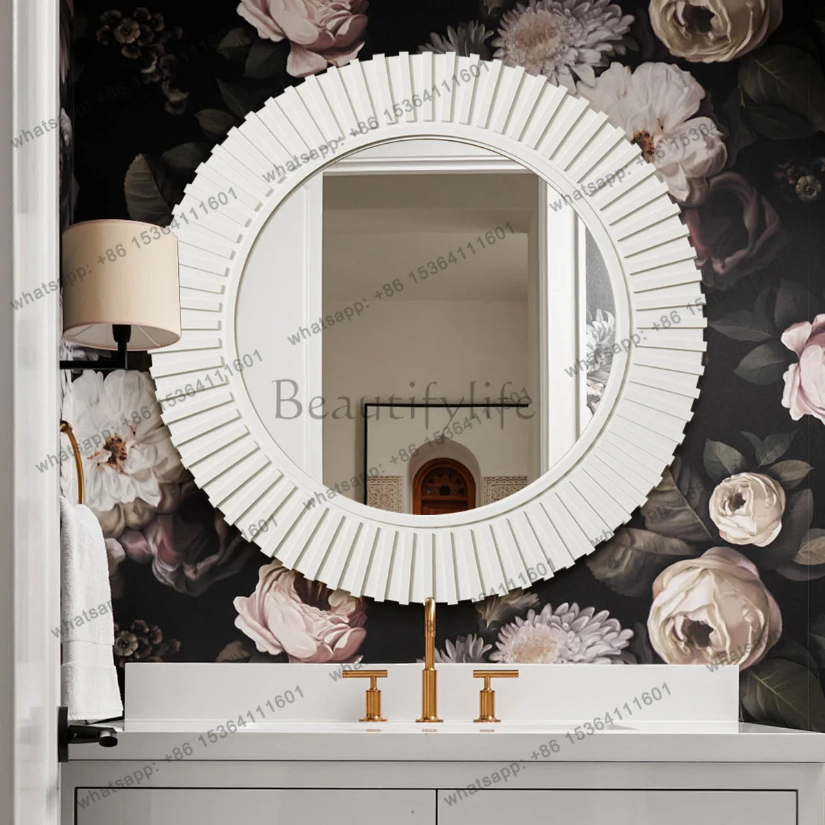 French round makeup mirror simple retro decoration home living room entrance wall wall hanging mirror