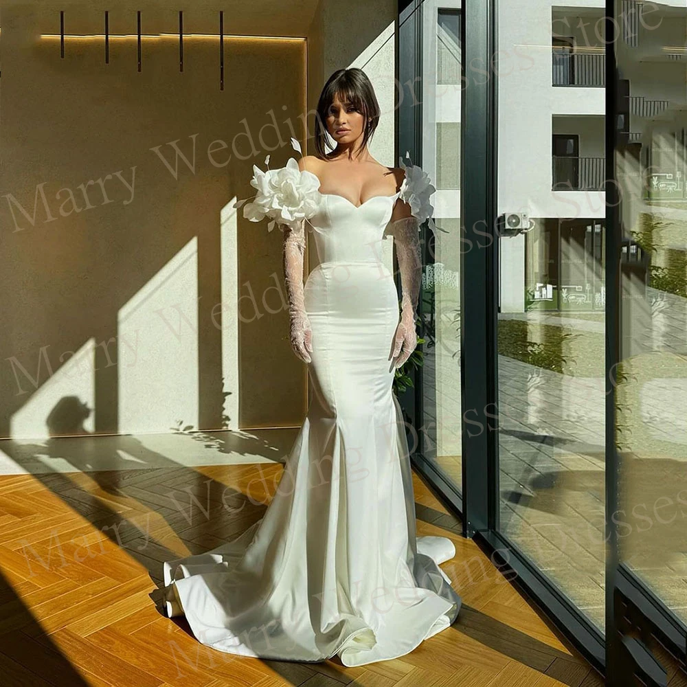 

Simple Stain Mermaid Charming Wedding Dresses Beautiful Sweetheart With 3D Flowers Bride Gowns Custom Made Vestidos Para Mujer