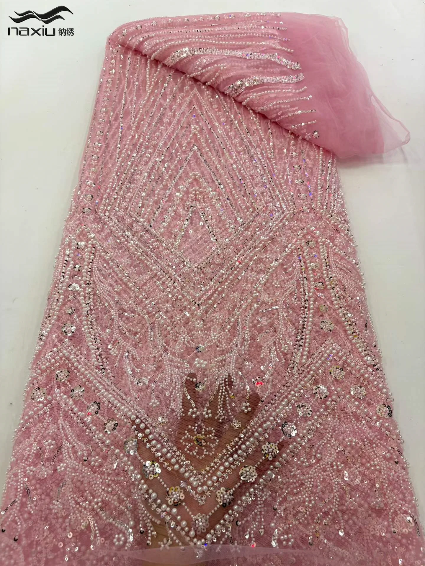 

Madison 2026 High-End Luxury French Embroidery Heavy Groom Beads Lace Fabric With Sequins 5 Yards High Quality Materiel