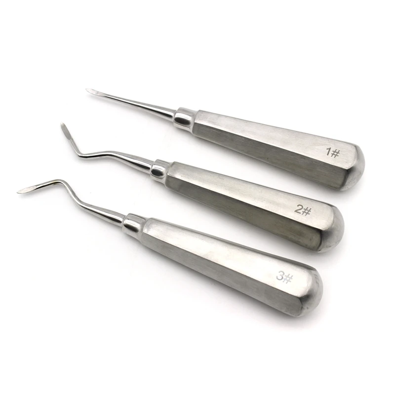 Dental Stainless Steel Tooth Elevator Teeth Extraction Hexagon Handle Stright Curved Root Tools Kit Dentist Surgical Lab