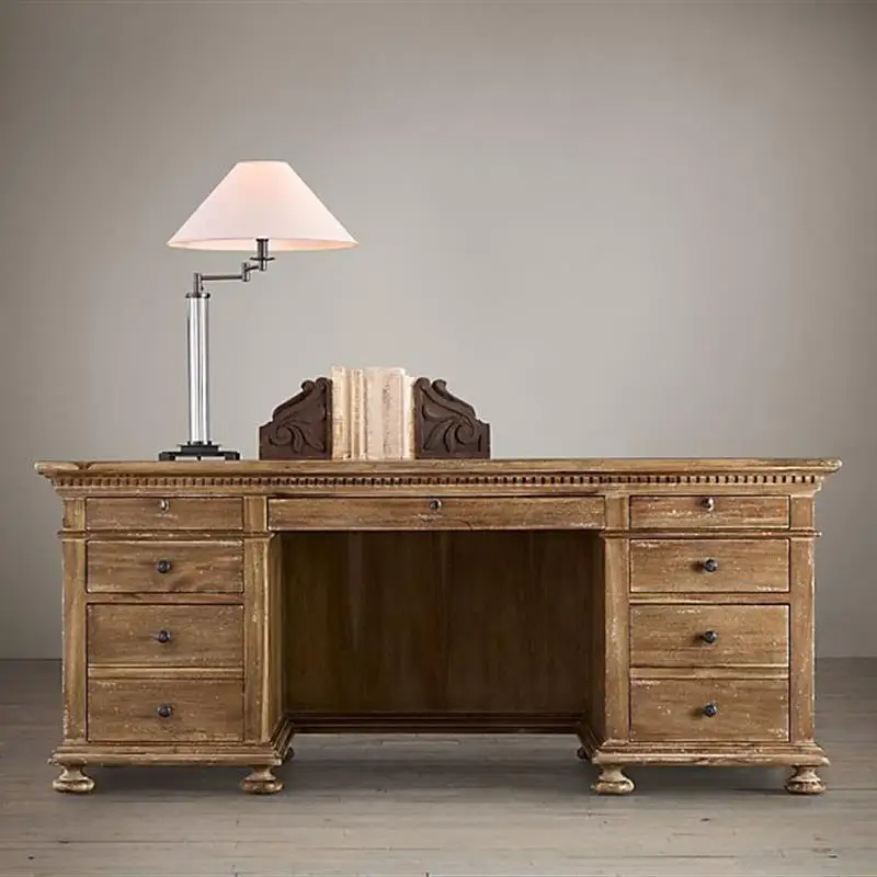 American country retro old furniture log oak design desk European style fully furnished desk