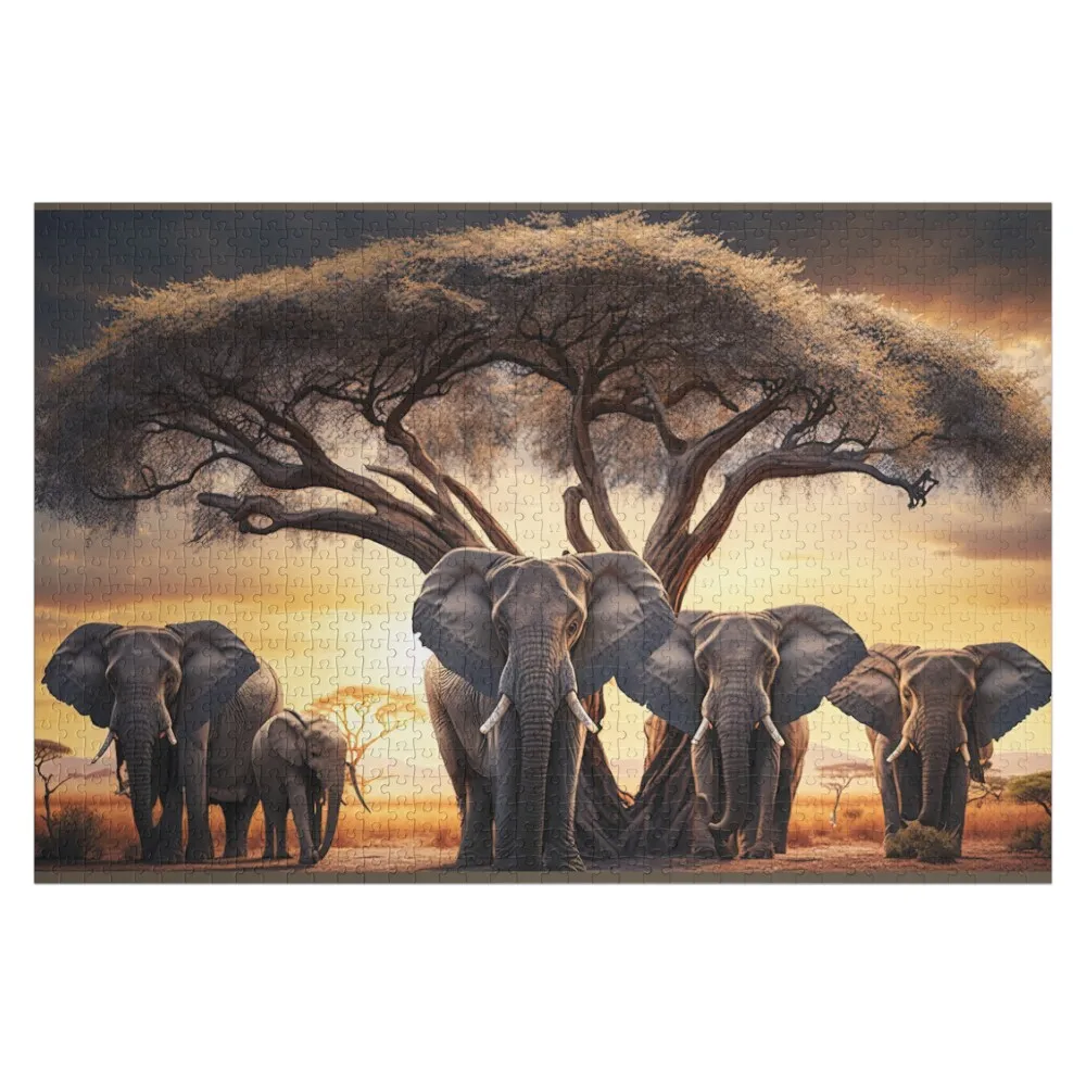 Peaceful Elephant Sunset Jigsaw Puzzle Custom Wooden Name Personalized Child Gift Photo Wooden Animal Puzzle