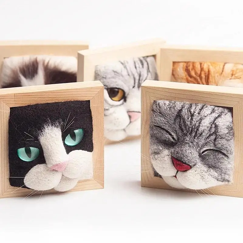 Wool Felt Pokes Le Cat Head Photo Frame Lovely Cat Plush Doll Homemade Creative Gift Handmade DIY Making Material Knitted Toys