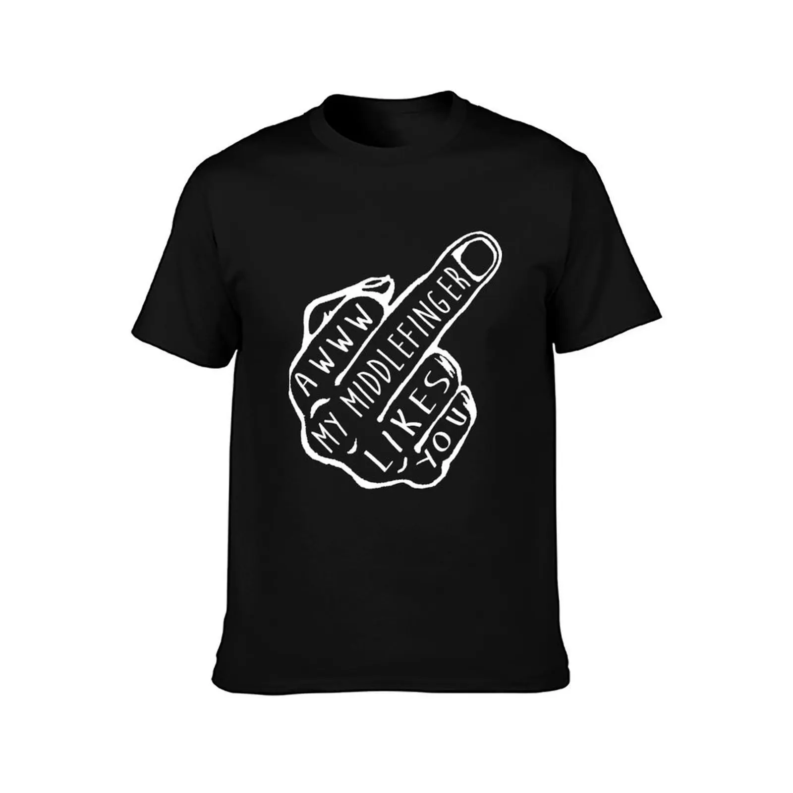 Middle Finger T-Shirt Simple Casual Short Sleeve Cotton T-Shirt