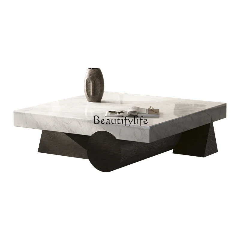 

FG40*Natural luxury stone white Italian minimalist marble square coffee table combination
