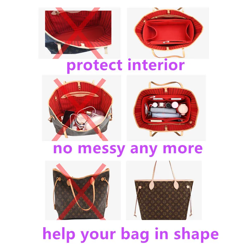 【Only Sale Inner Bag】For Lv Neverfull BB Felt Suede Bag Organizer Insert Inner Compartment In Bag Multi Pocket Organiser