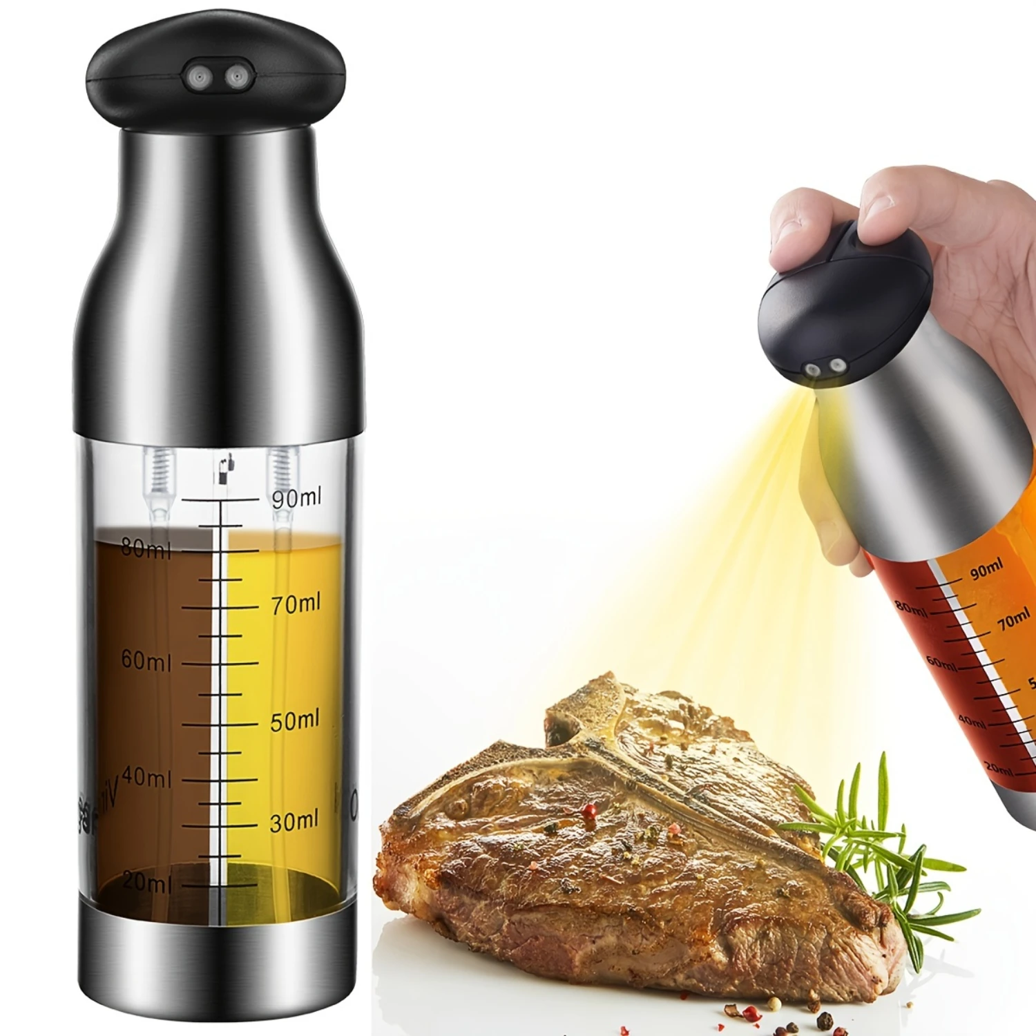 

1pc Stainless Steel Double-Headed Oil Spray Bottle - Press Type for BBQ and Seasoning - Olive Oil and Vinegar Spritzer - Ideal f