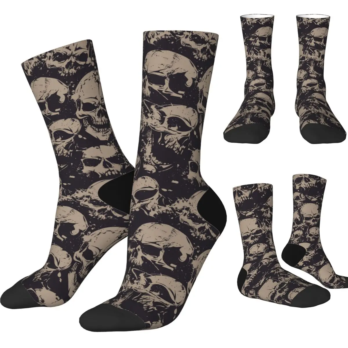 Chaussettes décontractées à motif grunge avec crânes pour hommes et femmes, chaussettes de sport rock, printemps, été, automne, hiver, mode