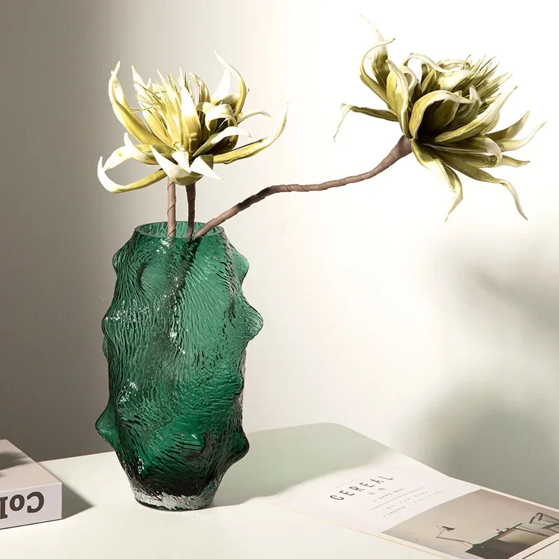Glass Vase Sea Cucumber Shape Irregular Grain Spine Fold Green Terrarium Hydroponic Accessories Flower Vase Home Decoration