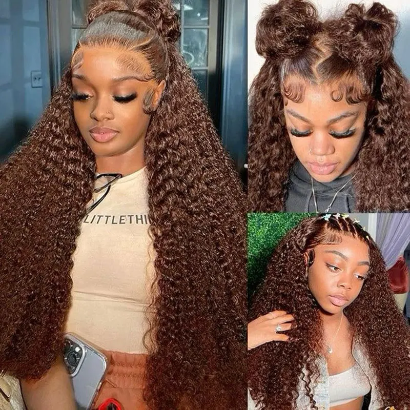 

#4 Chocolate Brown Deep Wave Wig Human Hair 13x4 13x6 Hd Lace Frontal Wigs 200% Density Brown Water Wave Curly Human Hair Wig