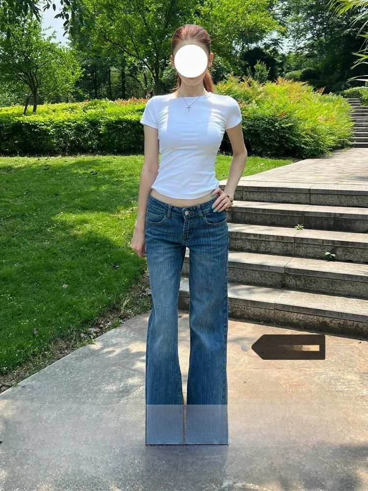 

High Street Loose Fit Wide Leg Jeans Women's Low Waist Slimming Floor-Length Pants Spring New Style Pure Color Straight Tube