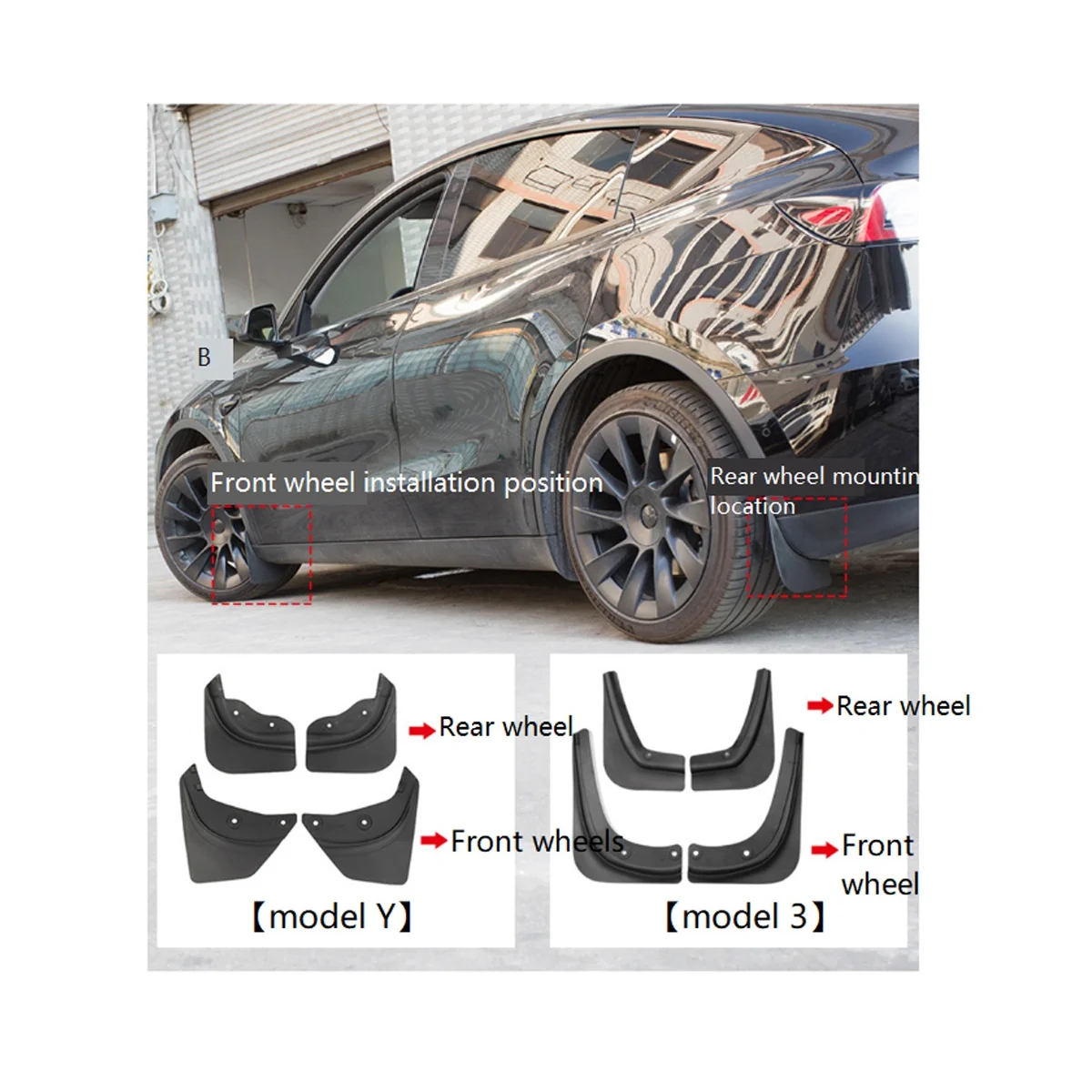 For Tesla Model Y/3 Fender Front and Rear Wheel TPE Mud Guard Without Drilling Accessories