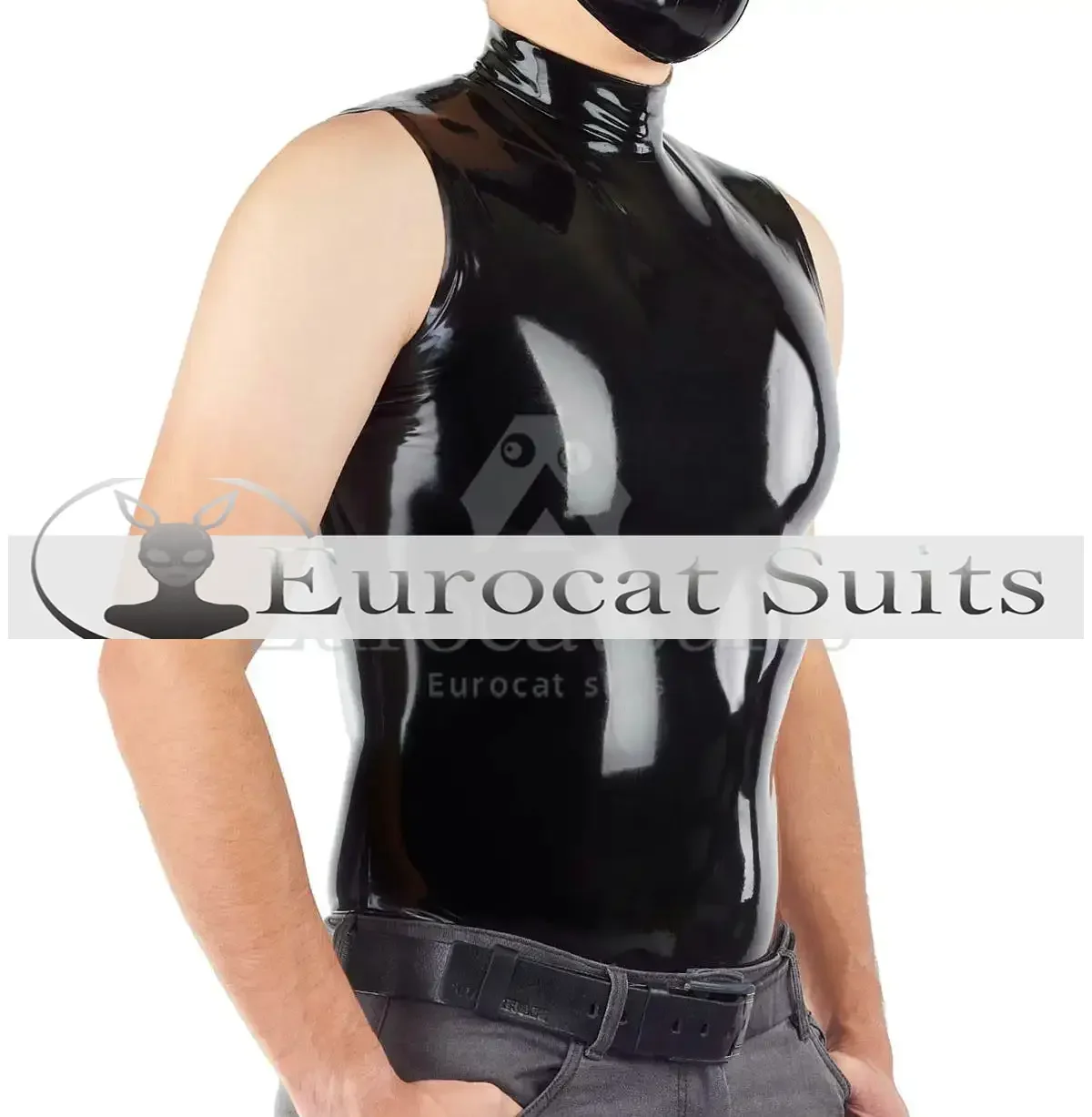 

customizedcustomized Black Latex Men Vest Top Classic Shirt High Collar Sleeveless Costume Male Tops Rubber Clothes 100% Handmad