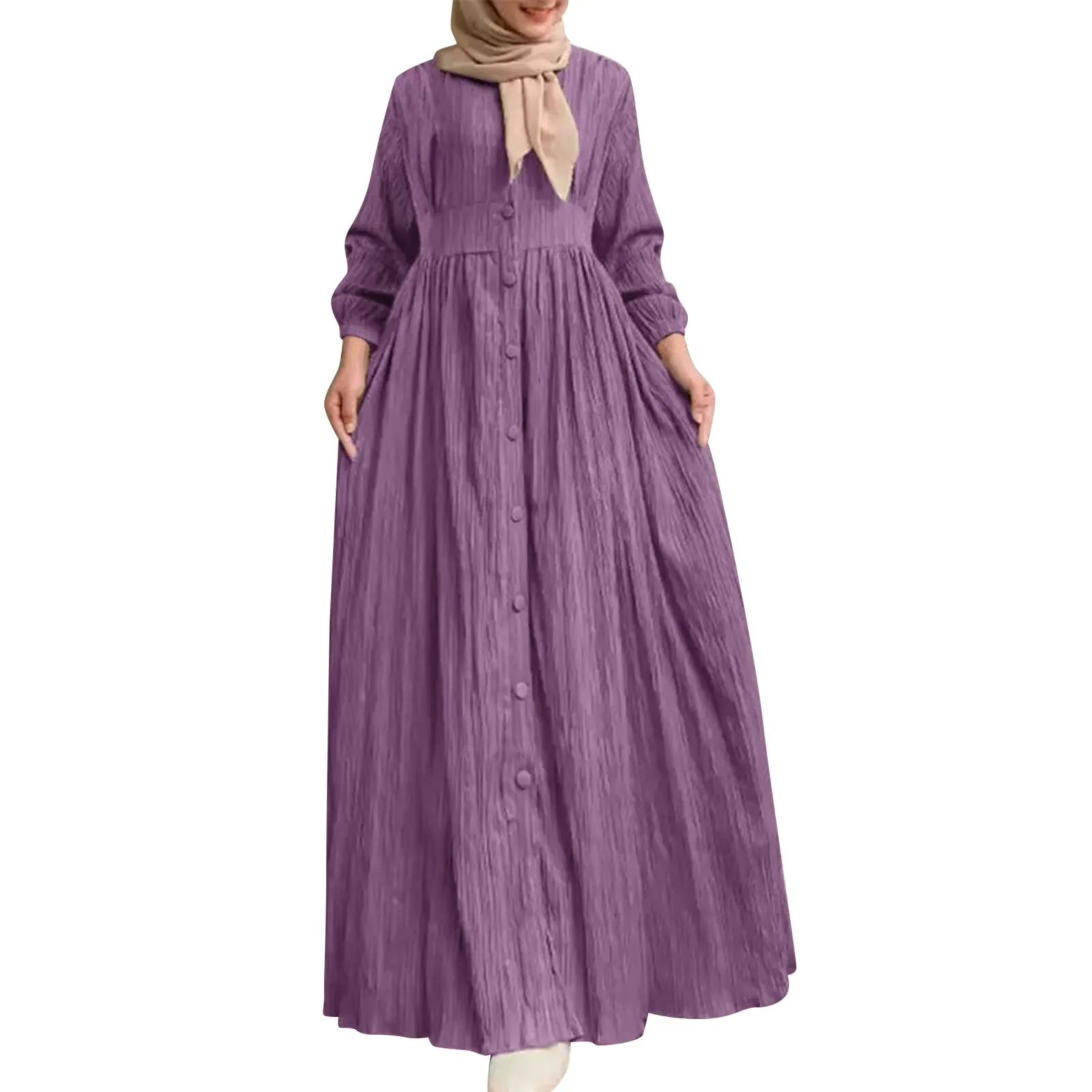 Vestido largo musulmán de manga larga para mujer, vestido veraniego Vintage elegante e informal con botones, ropa islámica de Dubái Abaya 2024