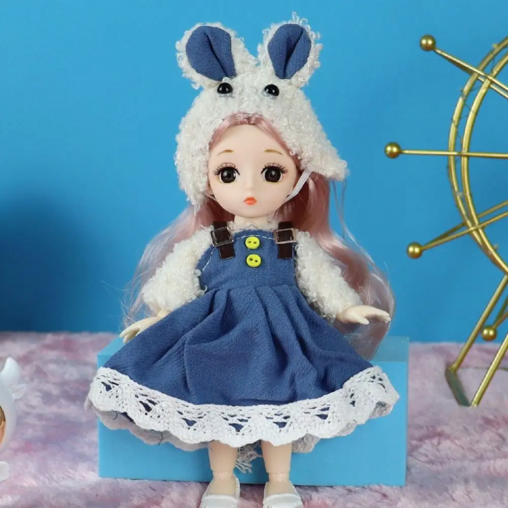 매력적인 눈을 가진 17cm BJD 인형, 옷과 긴 머리 가발, 메이크업, 공주 드레스, 우아한 애니메이션 스타일의 BJD 인형