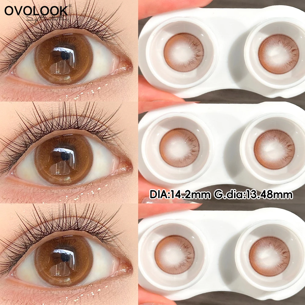Lentes de Contacto de Color Marrón Iris Nativo OVOLOOK, 14.2mm, Efecto Soft Focus, para Uso Diario en la Oficina, Sin Maquillaje, Aspecto Natural