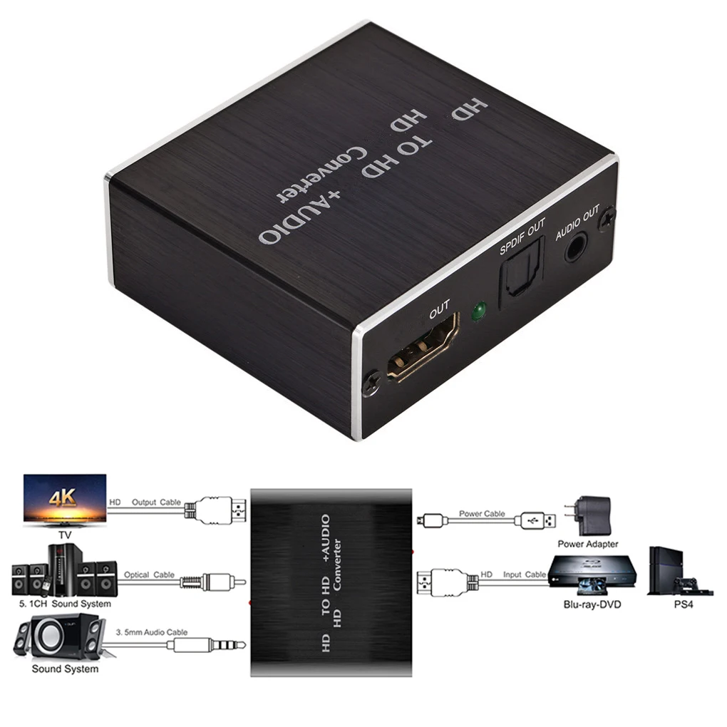 Audio Extractor HDMI-compatible Splitter PASS 2 0CH 5 1CH Portable Replacement Improvement Converter with USB Cable