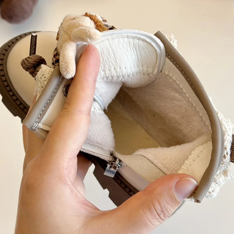 أحذية قصيرة على الموضة للفتيات 2024 أحذية قطنية جديدة لخريف وشتاء كارتونية مخملية دافئة بسحاب جانبي للأميرة #6