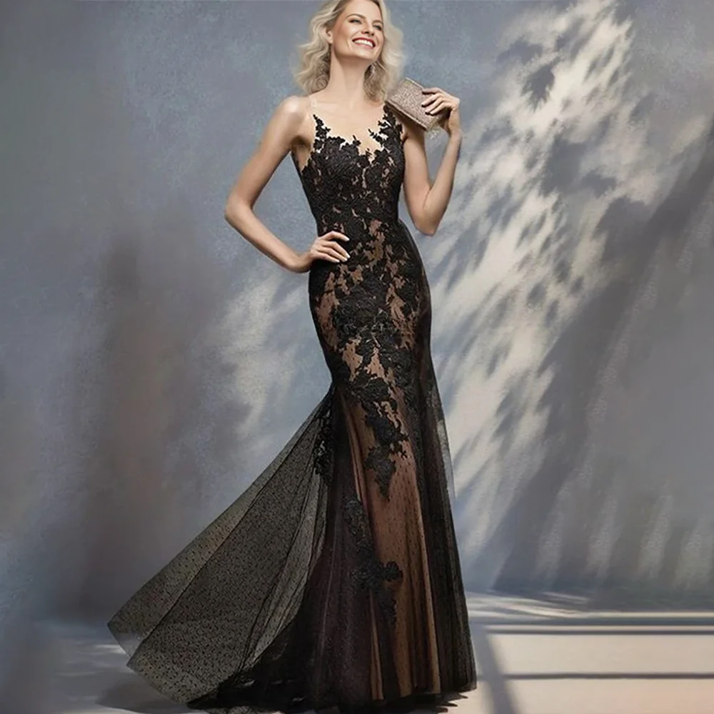 

Women's Formal Evening Gowns Evening Dresses Sleeveless Spaghetti Strap Tulle Applique Mermaid Formal Party Gowns for Wedding