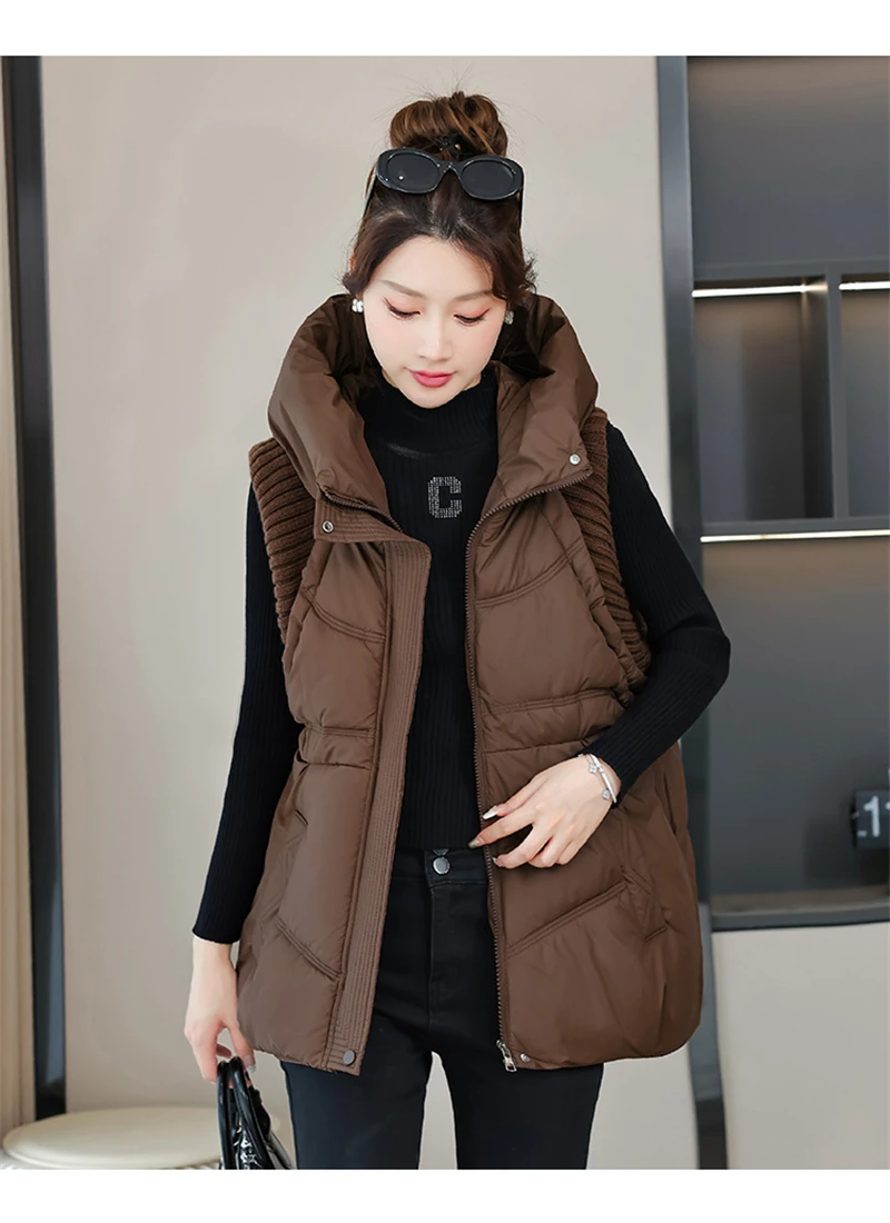 A-word Vest Down Cotton Padded Jackets Short Waistcoat Mid-Length Slim Hooded Autumn Winter Jackets Solid Women's Coats Trend
