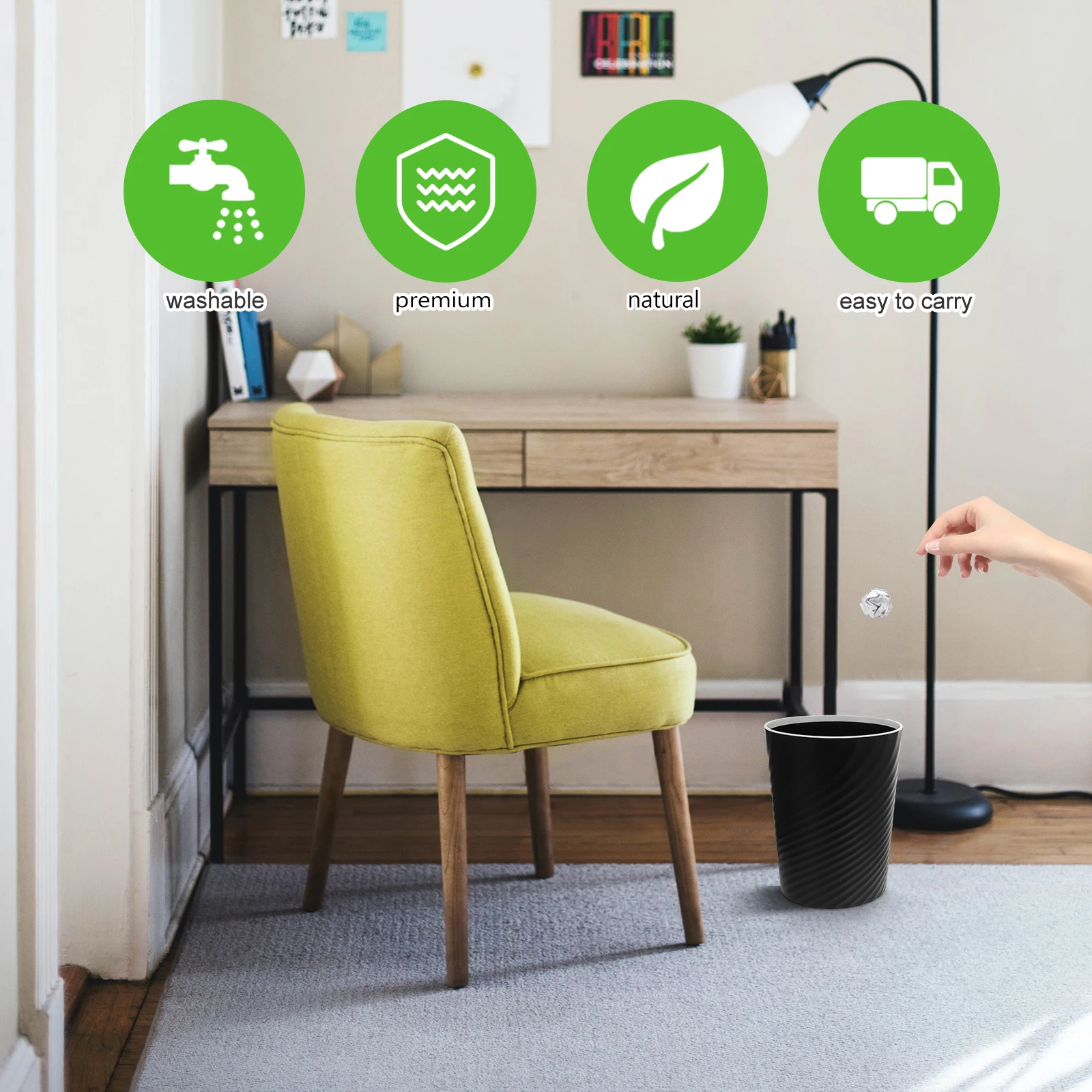 

2pcs 8L Lidless Trash Can Waste Basket Garbage Bin for Kitchen Bedroom Living Room Hotel PP Material Black White Small Size Easy