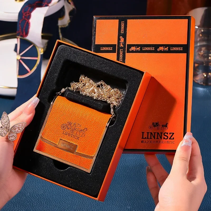 Velvet Matte Lipstick 3 Color Non Stick Cup Long Lasting Leather Bag Lip Balm Gift Case