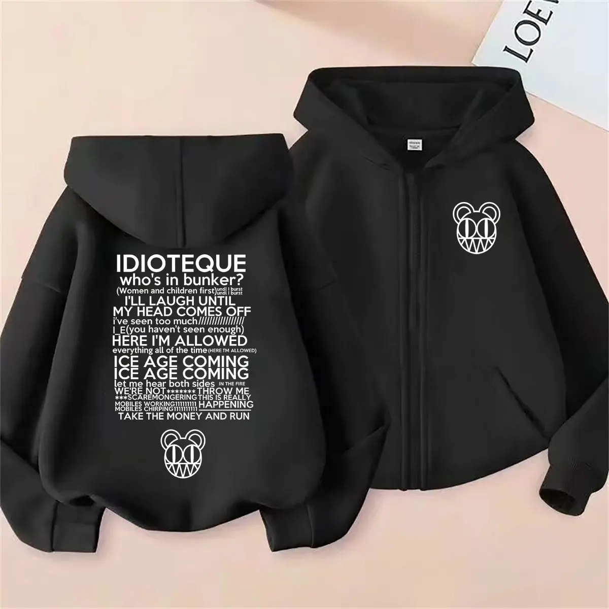 Rock Band Radiohead Kid A Graphic Zipper Hoodie Men Women Retro Hip Hop Oversized Streetwear Unisex Casual Zip Up Jacket Coat