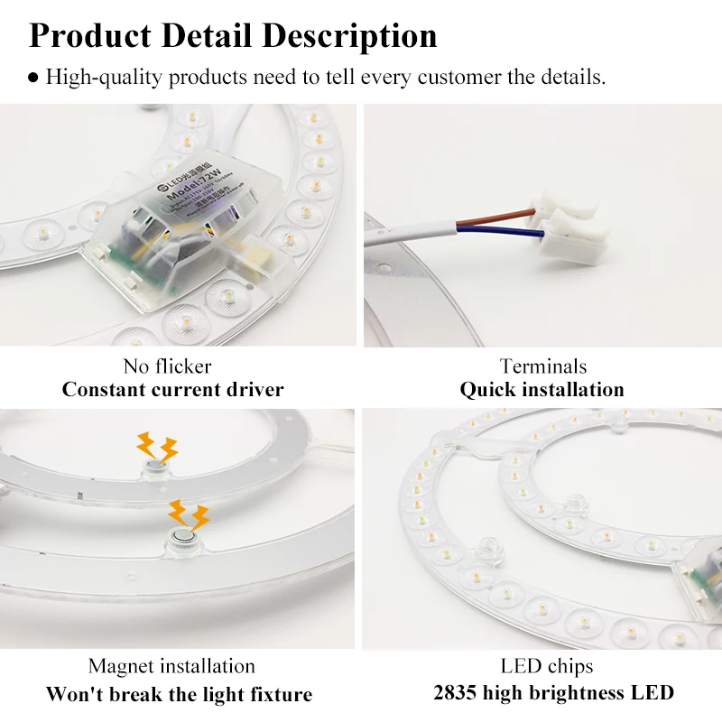 Imagem -05 - Painel de Led 220v Substituição de Luz de Teto Módulo Led 72w Círculo Redondo Placa de Painel de Luz 6000k 4000k Módulo para Luzes de Ventilador de Teto