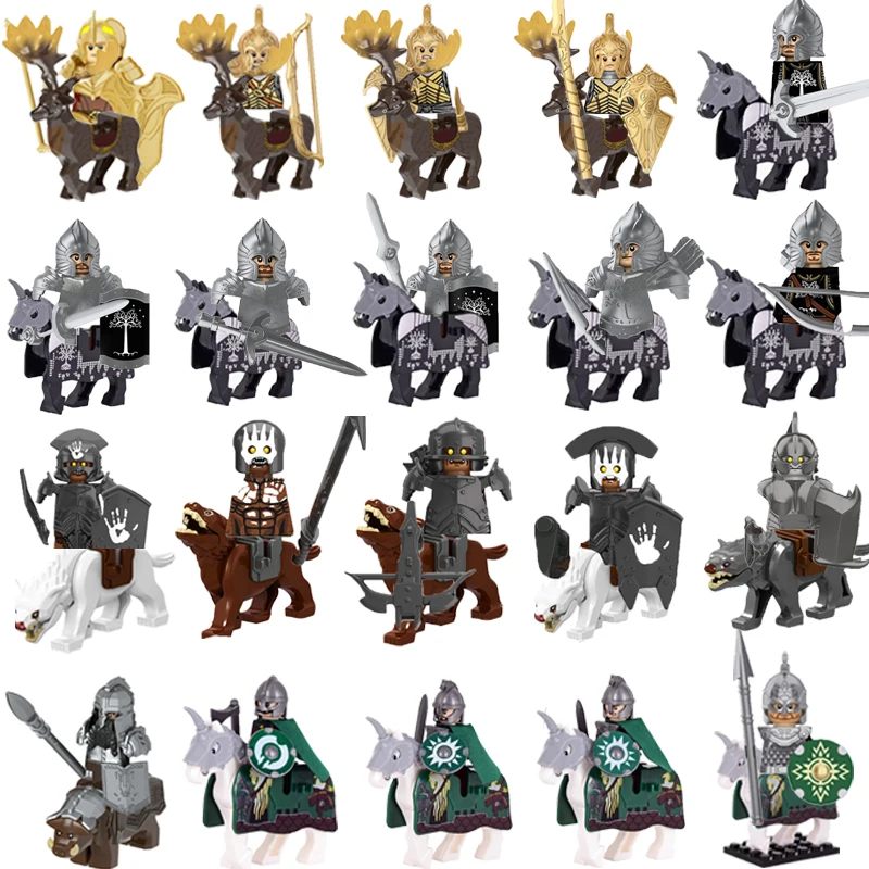 

MOC Medieval Military Building Blocks Elven Warrior Orc Rohan Gondor Knight Character Set Animal Army Weapon Bow Crossbow Toy