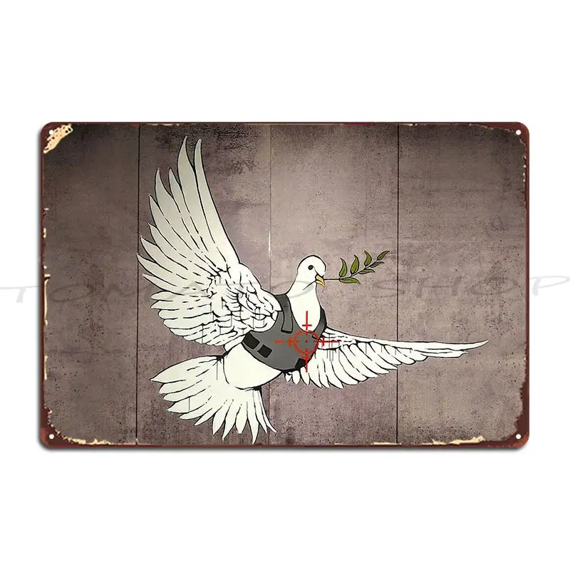Armored Dove Of Peace Banksy Metal Sign Club Wall Cave Create Garage Print Tin Sign Poster