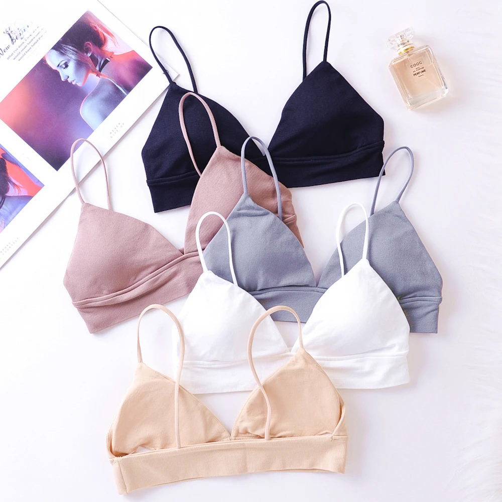 

New Sexy Deep V Sexy Triangle Cup Bra Wine Red White Black Seamless Thin Straps Thin Bottoming Bra Sports Yoga Underwear Women